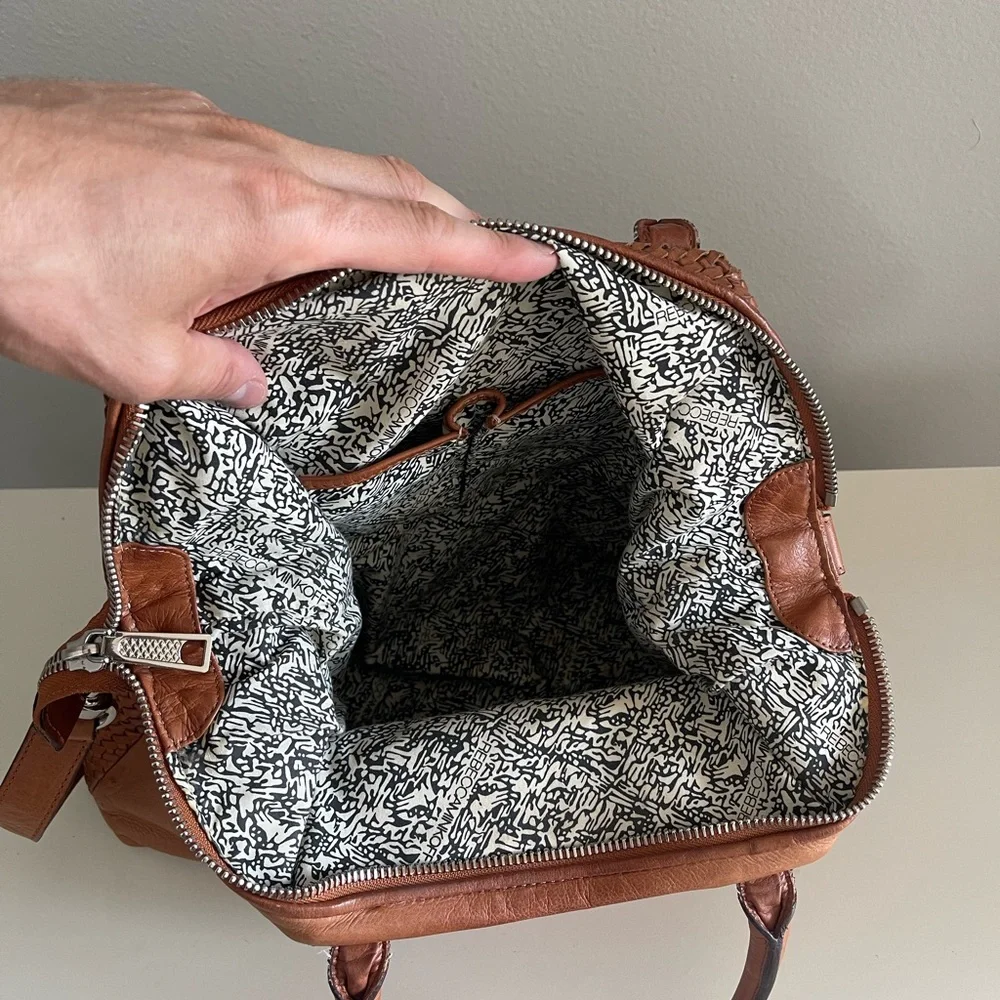 Rebecca Minkoff Bonnie Box Woven Almond Brown Leather Satchel Shoulder Bag - Picture 11 of 15